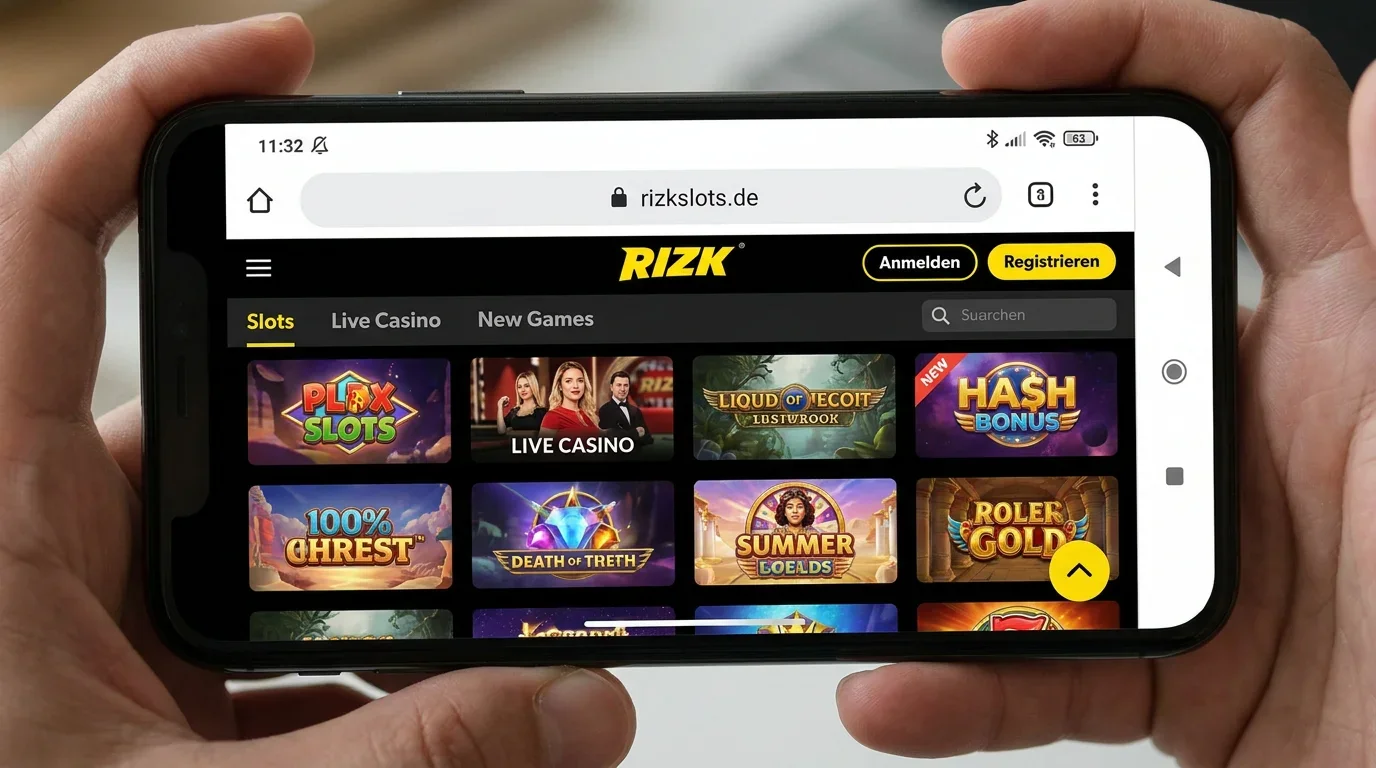 RizkSlots im mobilen Browser auf einem Smartphone